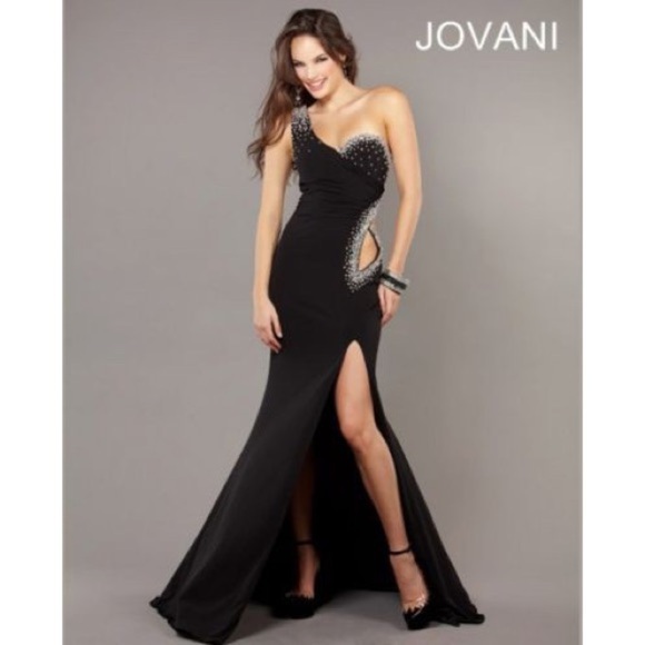 Jovani One Shoulder Long Dress w Side Cutout 73034 - Picture 4 of 5